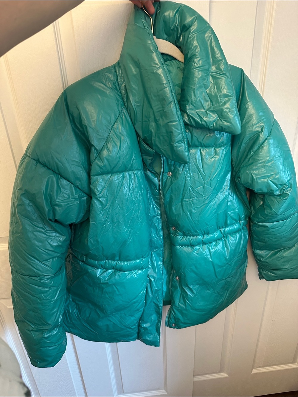 A new day teal green puffer coat